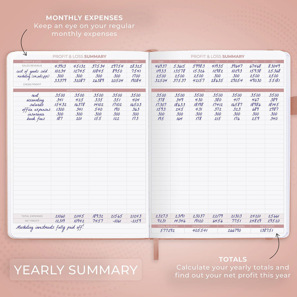 Clever Fox Income & Expense Tracker Large – Accounting & Bookkeeping Ledger Book for Small Business – 2-Year Record Notebook, A4 (Rose Gold)