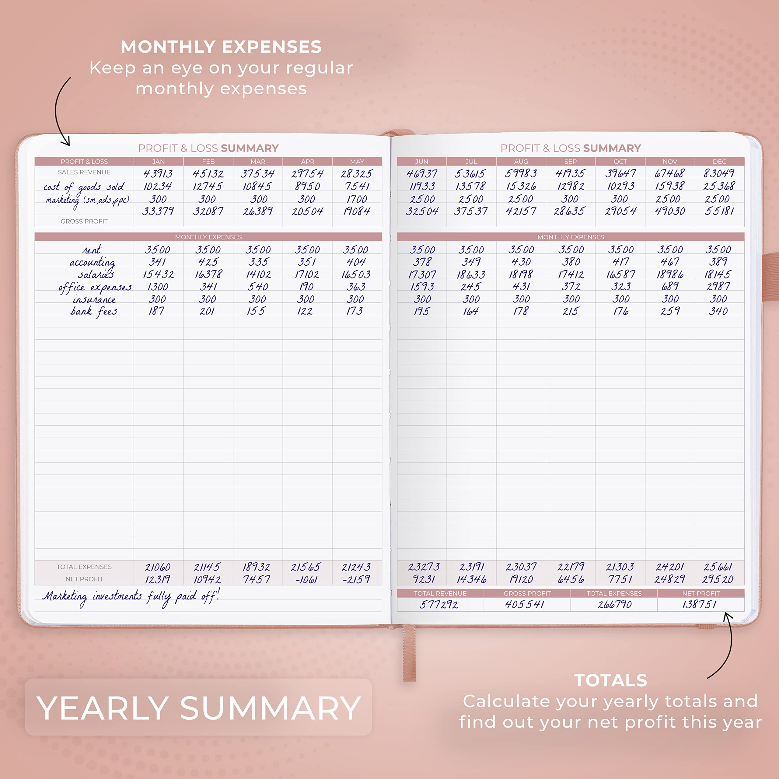 Clever Fox Income & Expense Tracker Large – Accounting & Bookkeeping Ledger Book for Small Business – 2-Year Record Notebook, A4 (Rose Gold)