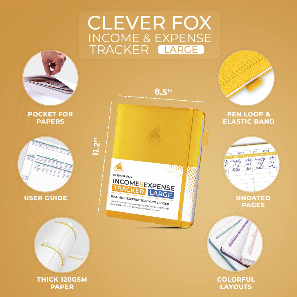 Clever Fox Income & Expense Tracker Large – Accounting & Bookkeeping Ledger Book for Small Business – 2-Year Record Notebook, A4 (Rose Gold)