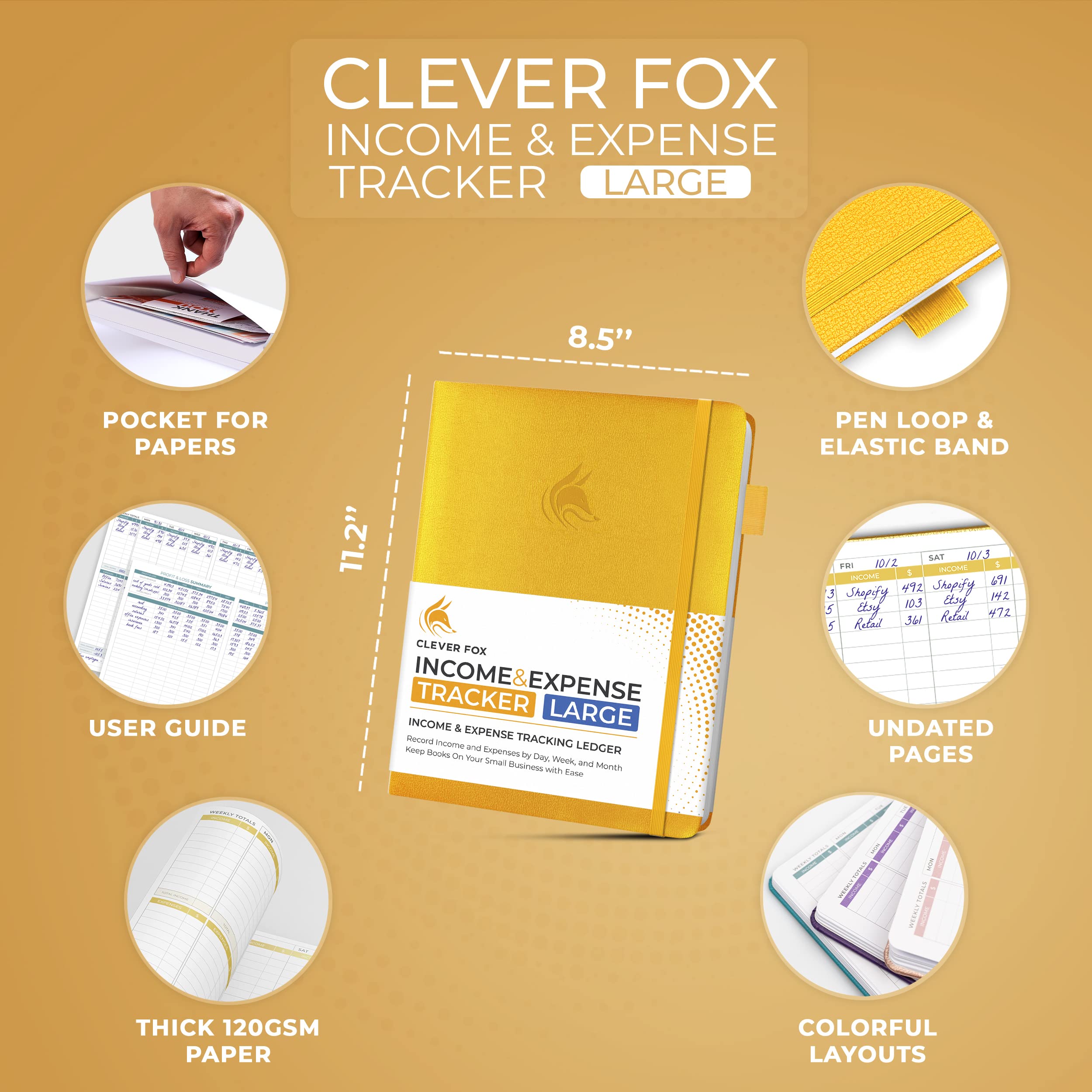 Clever Fox Income & Expense Tracker Large – Accounting & Bookkeeping Ledger Book for Small Business – 2-Year Record Notebook, A4 (Rose Gold)
