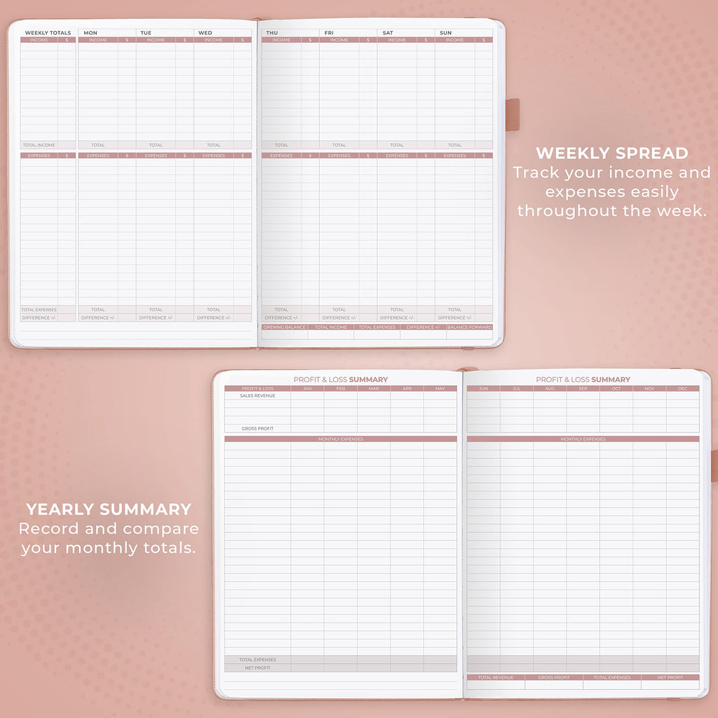Clever Fox Income & Expense Tracker Large – Accounting & Bookkeeping Ledger Book for Small Business – 2-Year Record Notebook, A4 (Rose Gold)