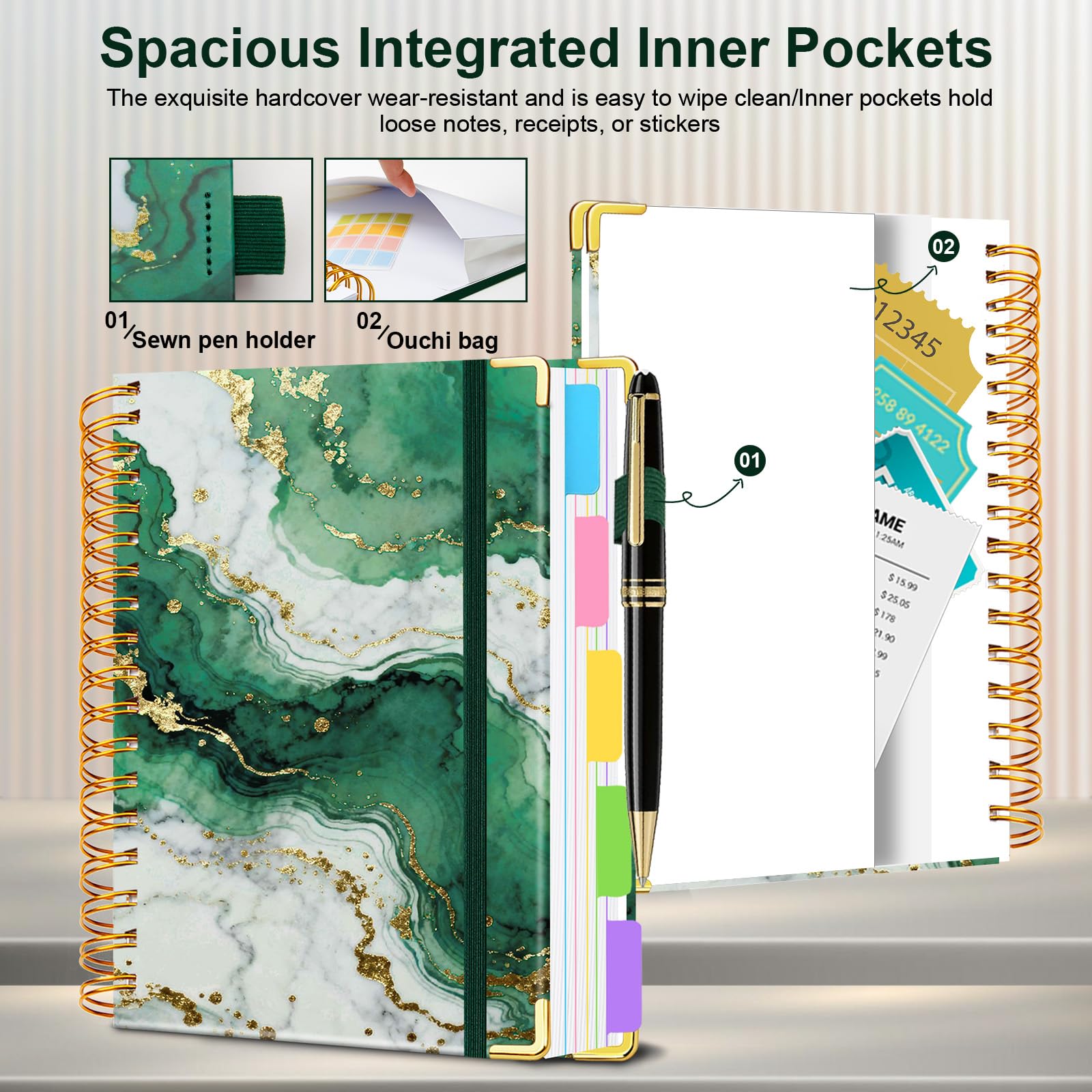 Spiral Journal Notebooks for Work, 300 Pages 5 Subject Notebook College Ruled with Dividers & Tabs, 8''x 10'' Large Notebook Journal for Women Students Note-Taking and Organizer