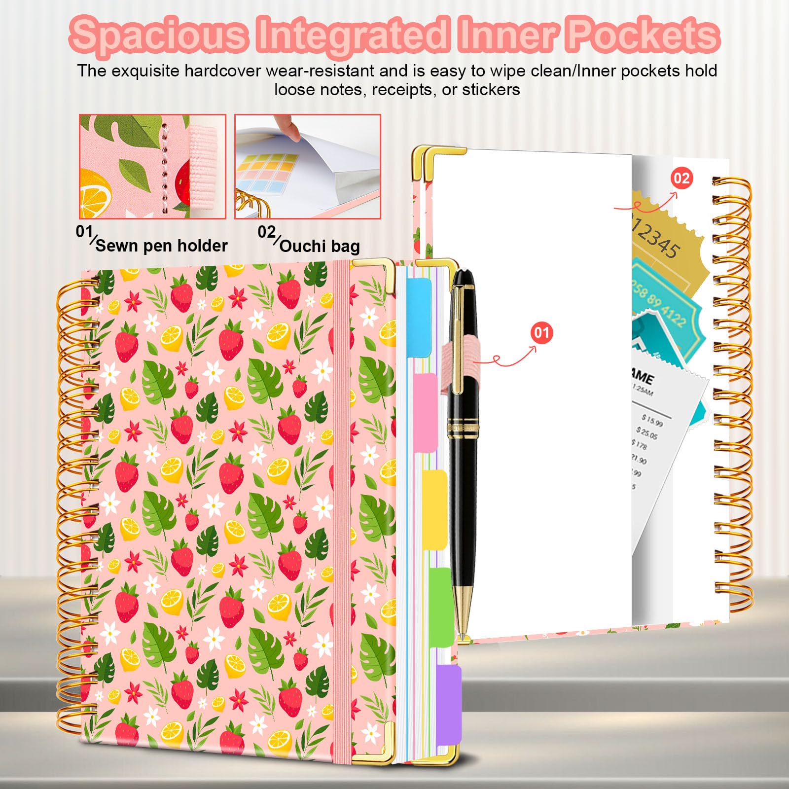 Spiral Journal Notebooks for Work, 300 Pages 5 Subject Notebook College Ruled with Dividers & Tabs, 8''x 10'' Large Notebook Journal for Women Students Note-Taking and Organizer