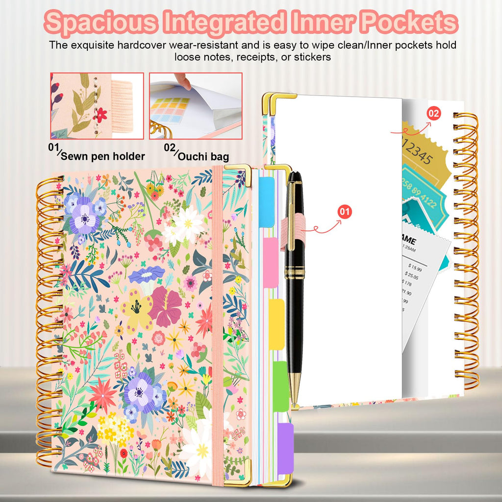 Spiral Journal Notebooks for Work, 300 Pages 5 Subject Notebook College Ruled with Dividers & Tabs, 8''x 10'' Large Notebook Journal for Women Students Note-Taking and Organizer