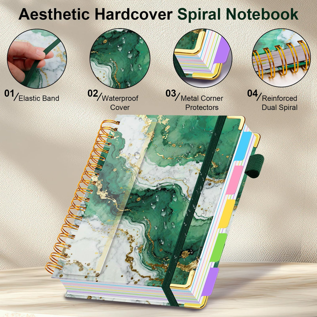 Spiral Journal Notebooks for Work, 300 Pages 5 Subject Notebook College Ruled with Dividers & Tabs, 8''x 10'' Large Notebook Journal for Women Students Note-Taking and Organizer