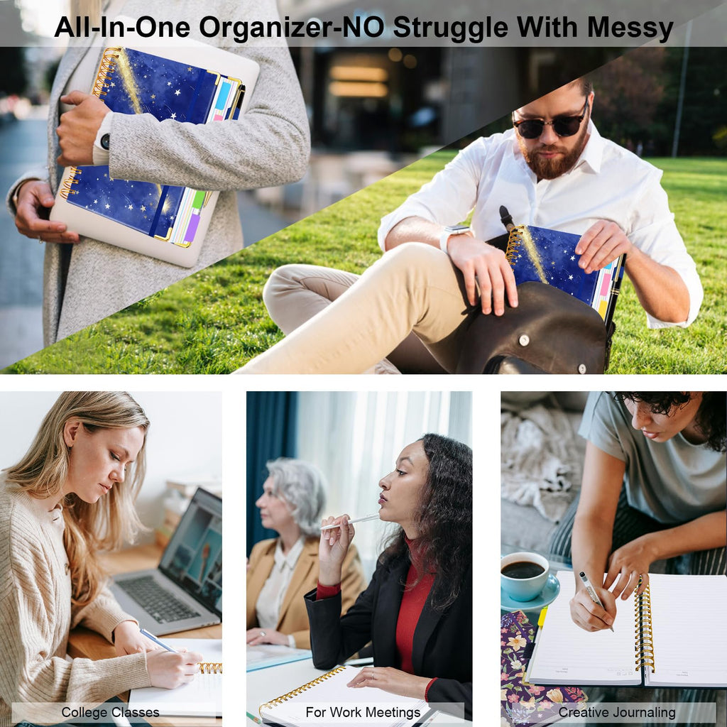 Spiral Journal Notebooks for Work, 300 Pages 5 Subject Notebook College Ruled with Dividers & Tabs, 8''x 10'' Large Notebook Journal for Women Students Note-Taking and Organizer