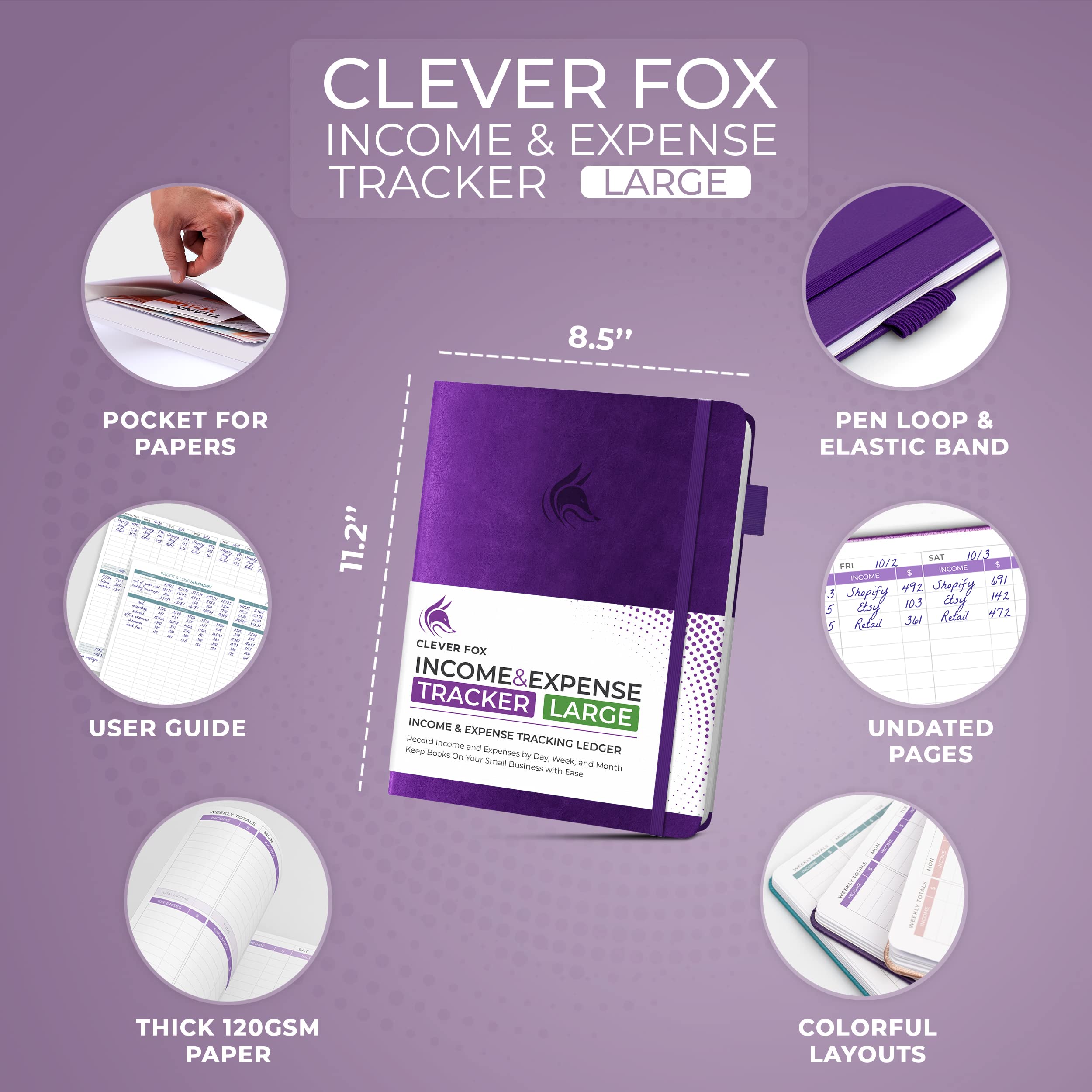 Clever Fox Income & Expense Tracker Large – Accounting & Bookkeeping Ledger Book for Small Business – 2-Year Record Notebook, A4 (Rose Gold)