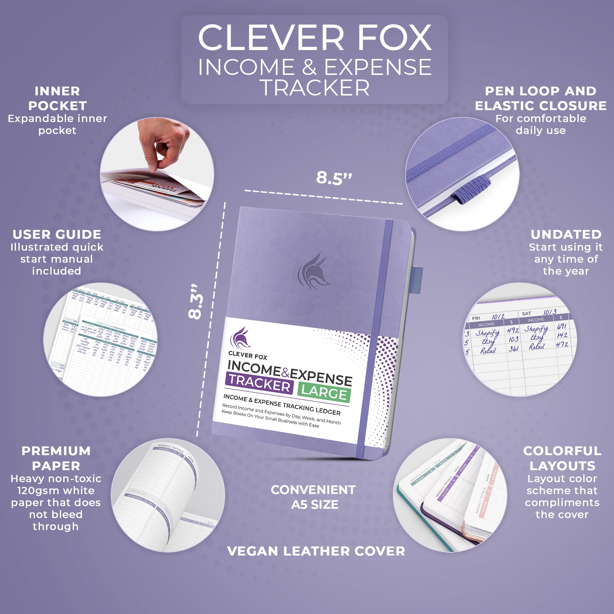 Clever Fox Income & Expense Tracker Large – Accounting & Bookkeeping Ledger Book for Small Business – 2-Year Record Notebook, A4 (Rose Gold)