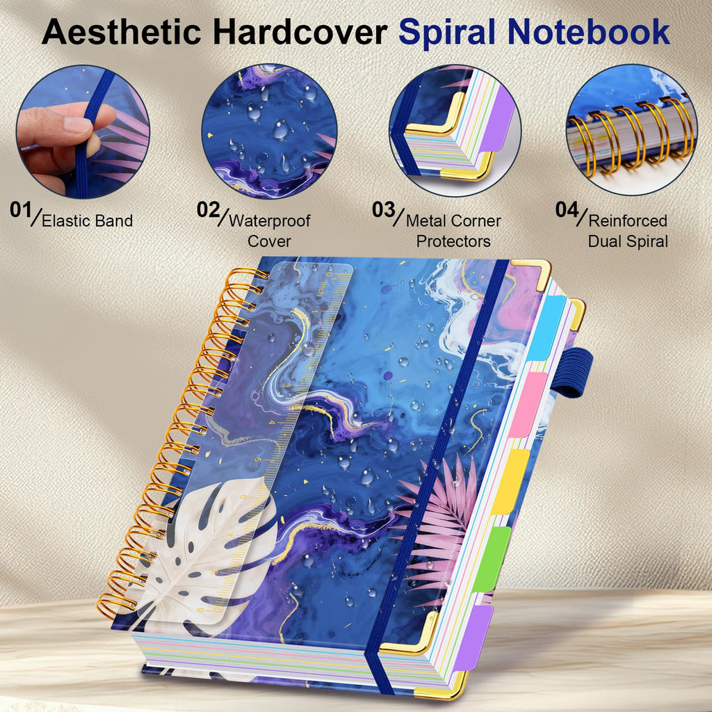 Spiral Journal Notebooks for Work, 300 Pages 5 Subject Notebook College Ruled with Dividers & Tabs, 8''x 10'' Large Notebook Journal for Women Students Note-Taking and Organizer