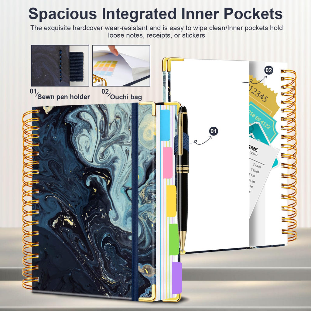 Spiral Journal Notebooks for Work, 300 Pages 5 Subject Notebook College Ruled with Dividers & Tabs, 8''x 10'' Large Notebook Journal for Women Students Note-Taking and Organizer