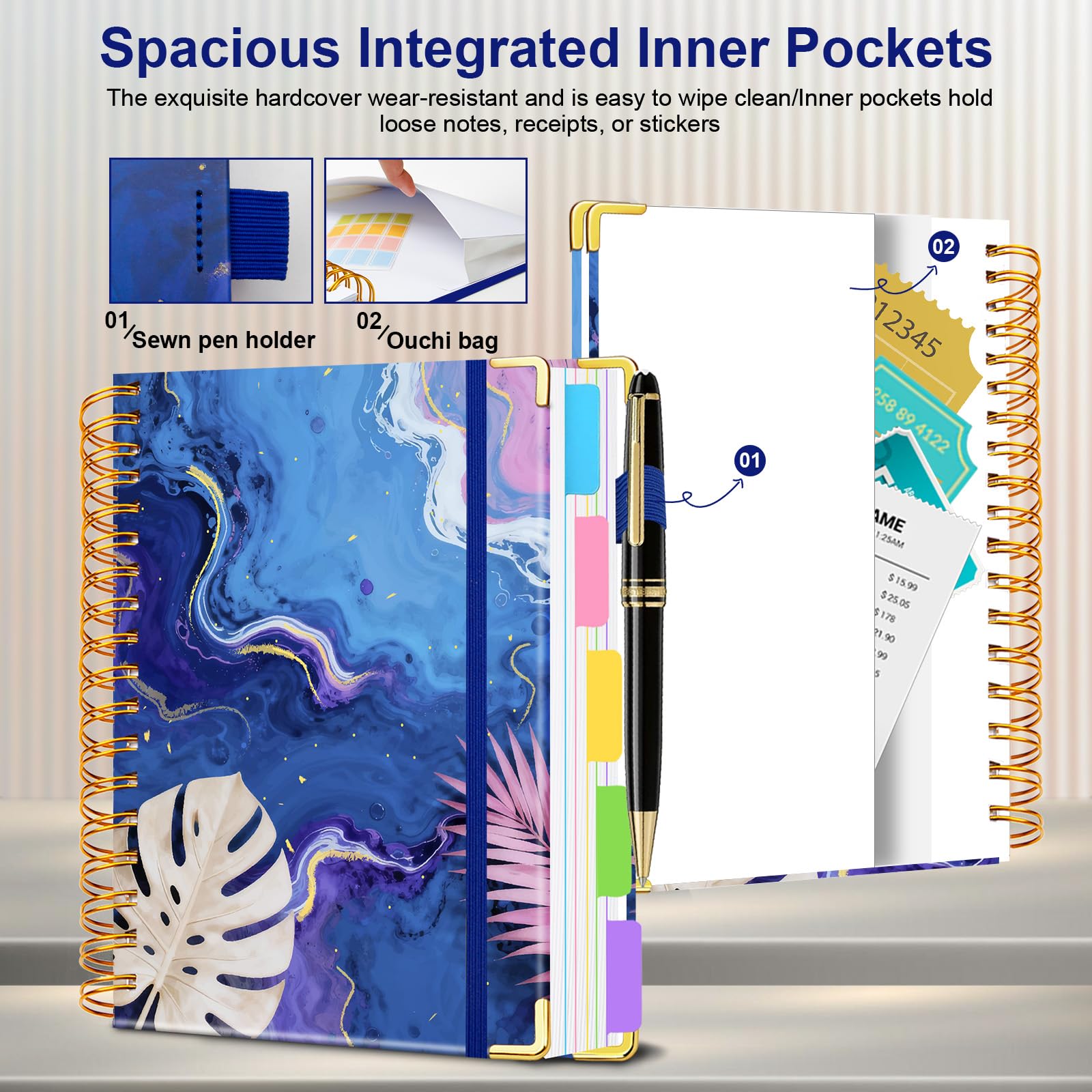 Spiral Journal Notebooks for Work, 300 Pages 5 Subject Notebook College Ruled with Dividers & Tabs, 8''x 10'' Large Notebook Journal for Women Students Note-Taking and Organizer