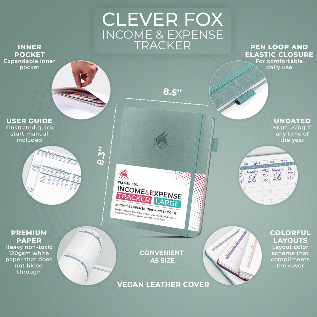 Clever Fox Income & Expense Tracker Large – Accounting & Bookkeeping Ledger Book for Small Business – 2-Year Record Notebook, A4 (Rose Gold)