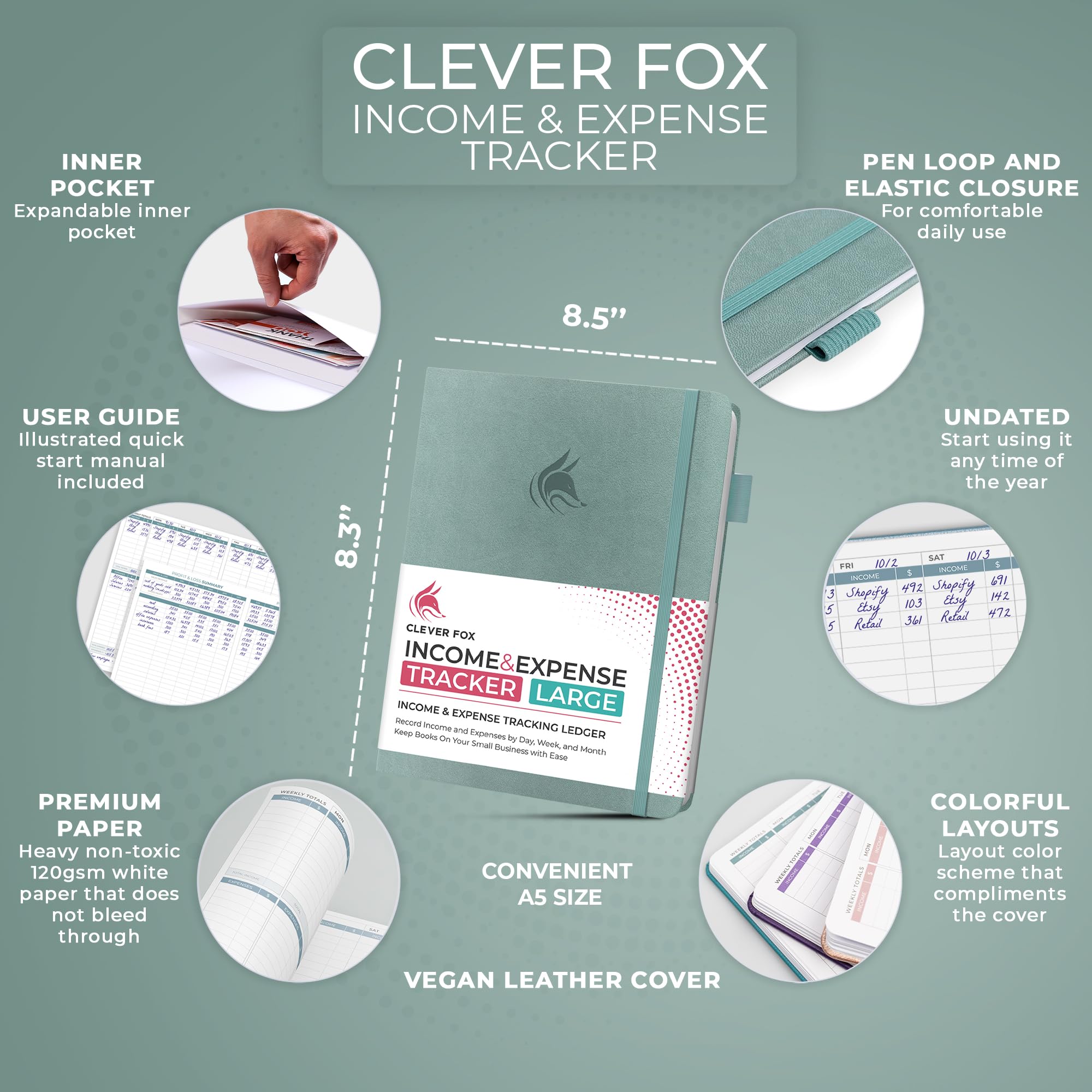 Clever Fox Income & Expense Tracker Large – Accounting & Bookkeeping Ledger Book for Small Business – 2-Year Record Notebook, A4 (Rose Gold)