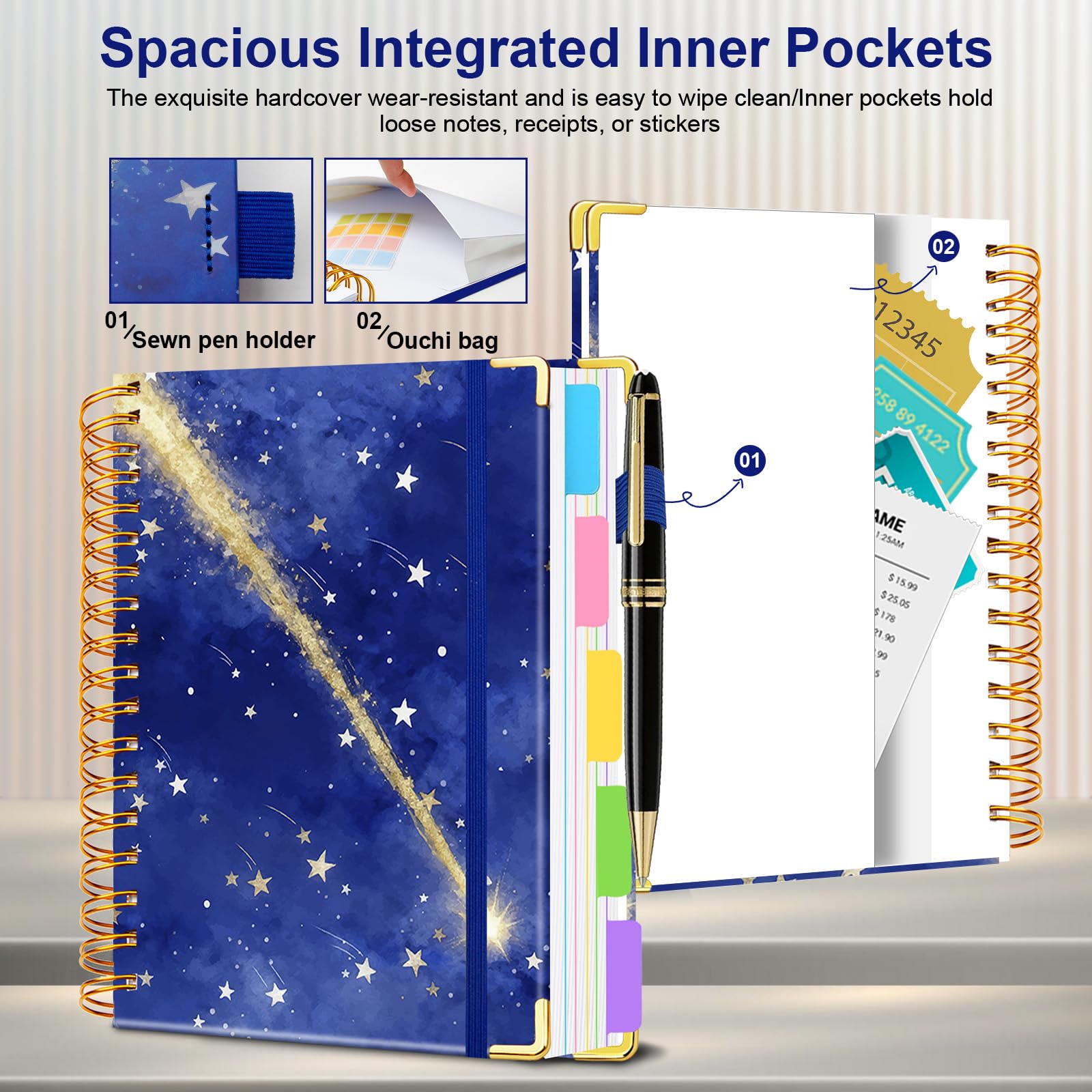 Spiral Journal Notebooks for Work, 300 Pages 5 Subject Notebook College Ruled with Dividers & Tabs, 8''x 10'' Large Notebook Journal for Women Students Note-Taking and Organizer