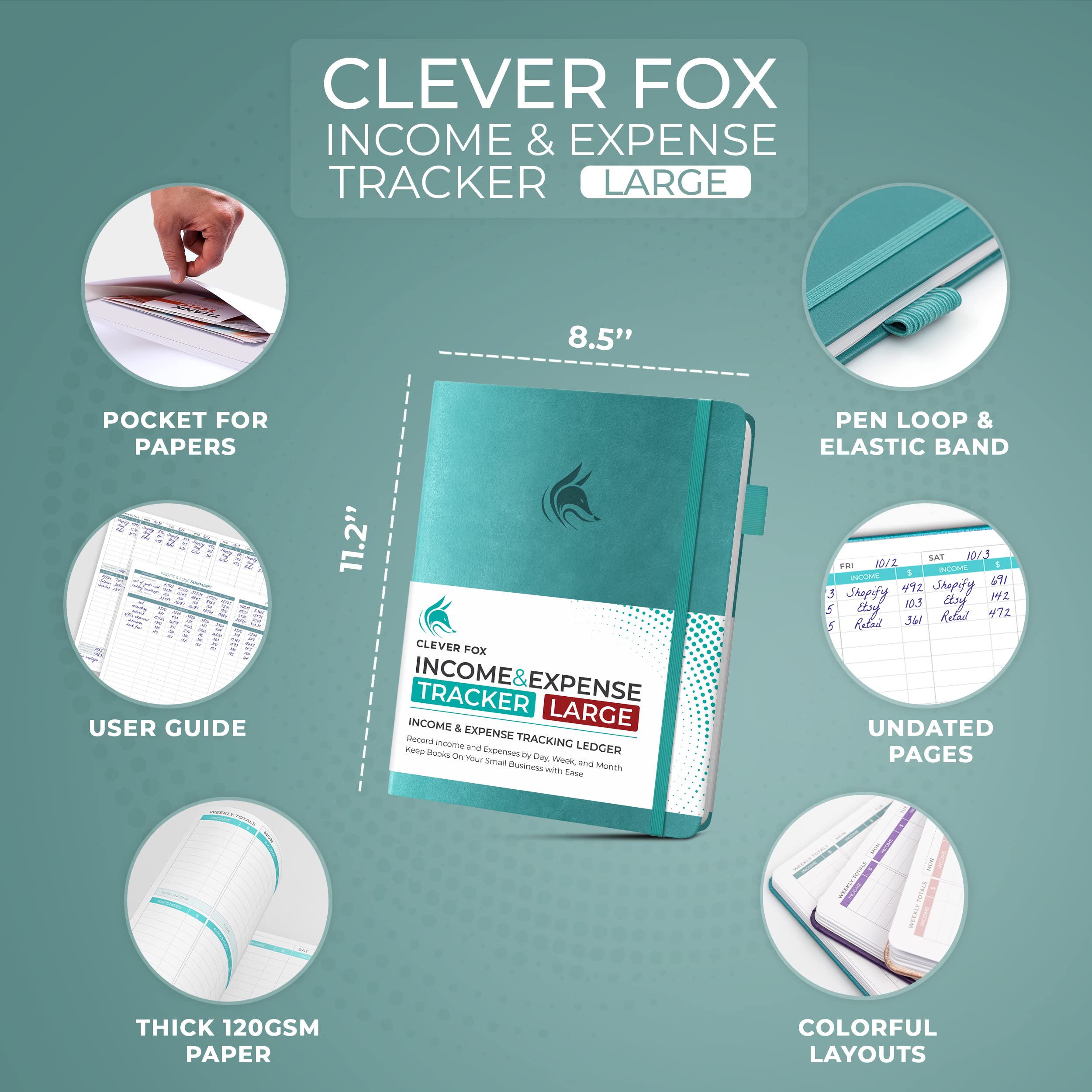 Clever Fox Income & Expense Tracker Large – Accounting & Bookkeeping Ledger Book for Small Business – 2-Year Record Notebook, A4 (Rose Gold)