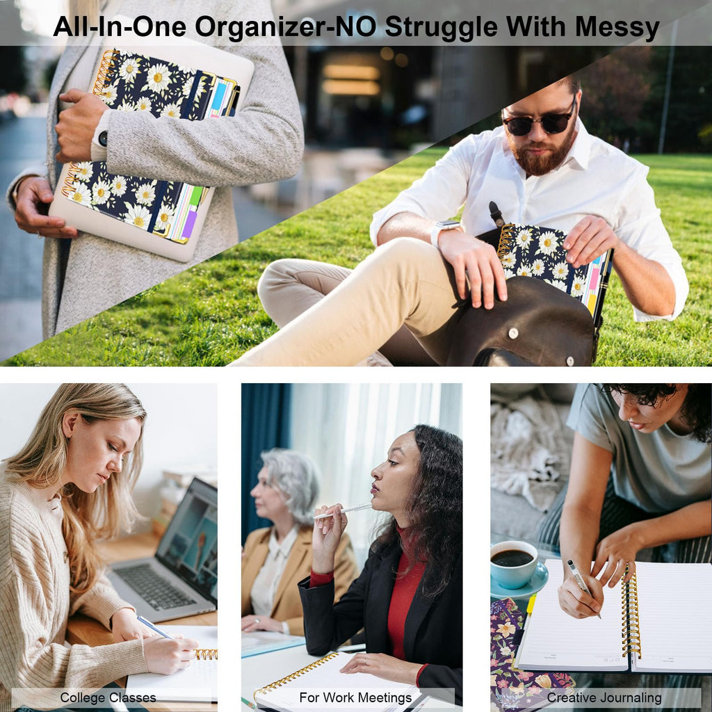 Spiral Journal Notebooks for Work, 300 Pages 5 Subject Notebook College Ruled with Dividers & Tabs, 8''x 10'' Large Notebook Journal for Women Students Note-Taking and Organizer