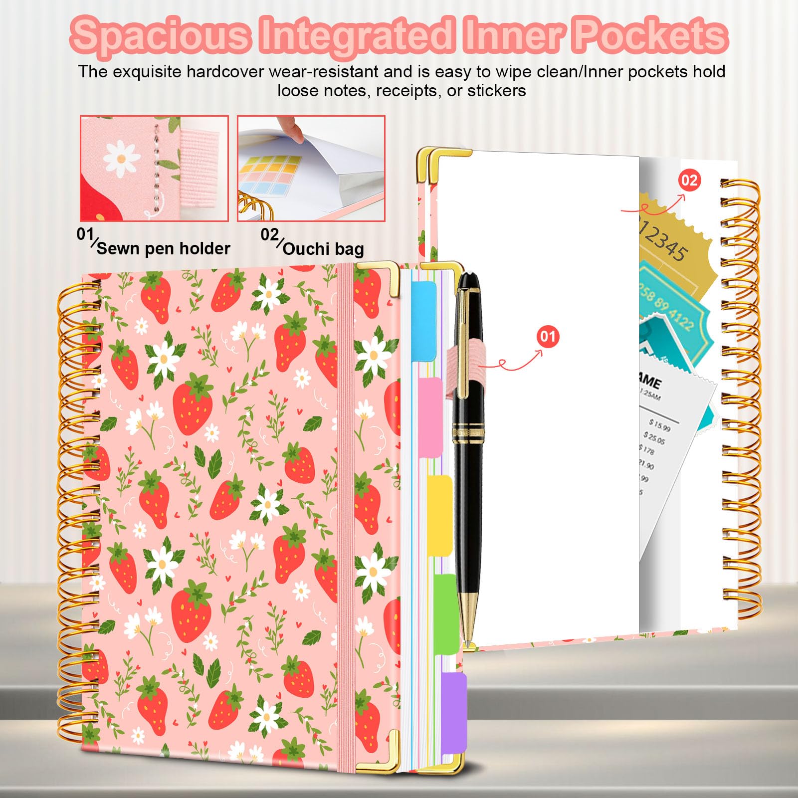 Spiral Journal Notebooks for Work, 300 Pages 5 Subject Notebook College Ruled with Dividers & Tabs, 8''x 10'' Large Notebook Journal for Women Students Note-Taking and Organizer