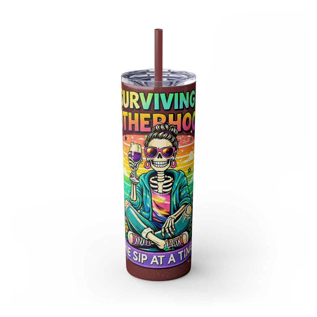 Skinny Tumbler - "Surviving Motherhood" 20oz Stainless Straw Cup