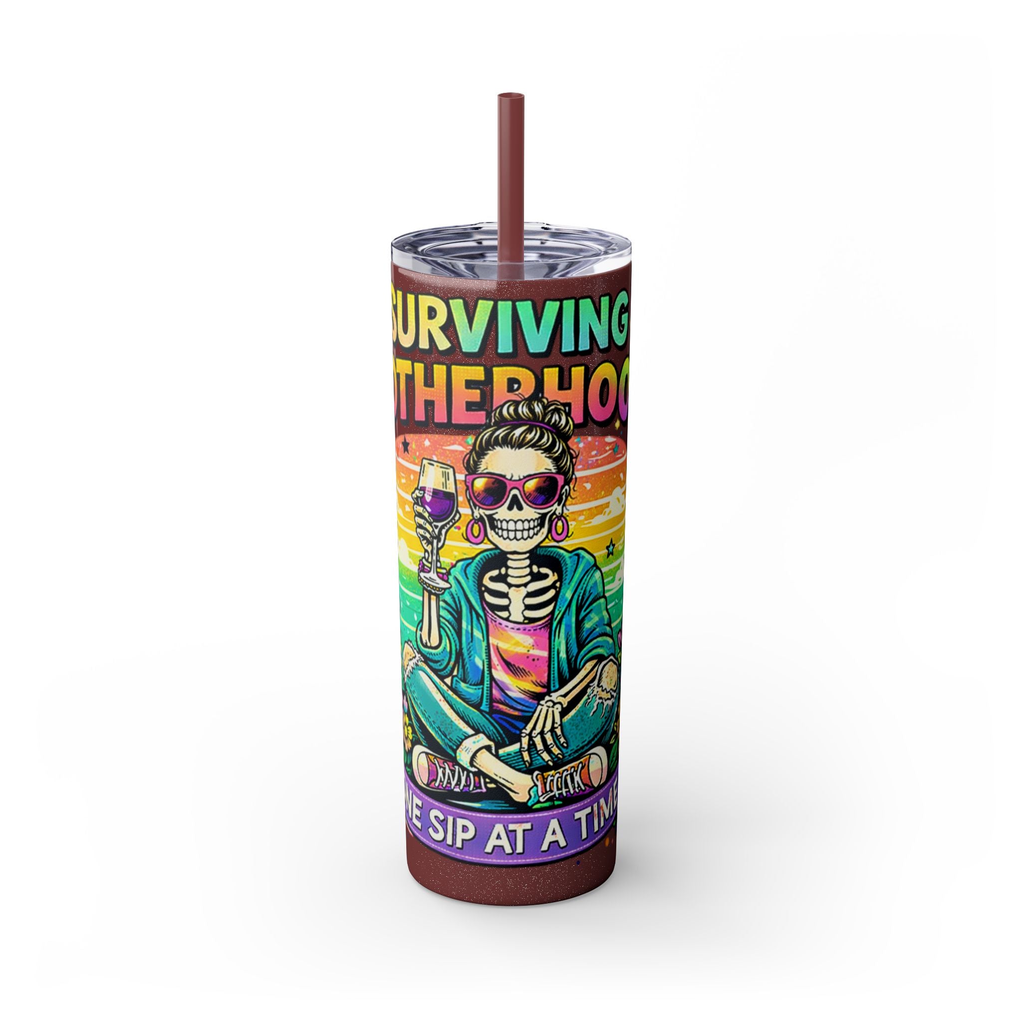 Skinny Tumbler - "Surviving Motherhood" 20oz Stainless Straw Cup