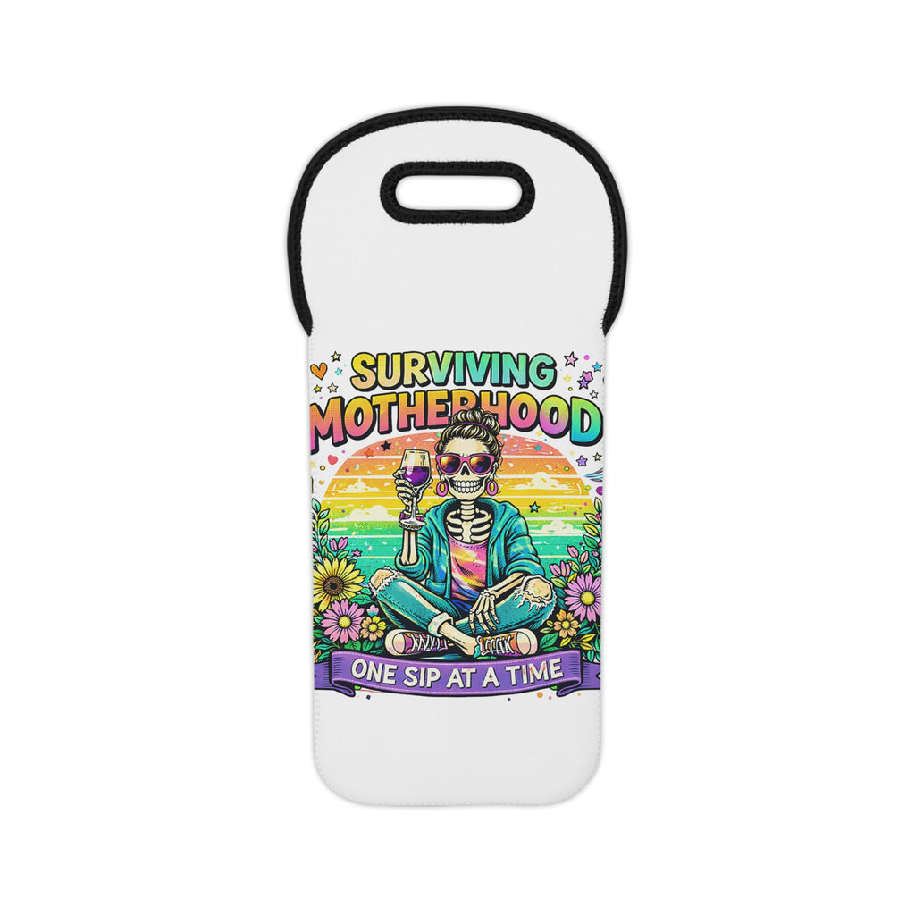 Wine Tote — "Surviving Motherhood: One Sip at a Time" Colorful Mom Wine Carrier