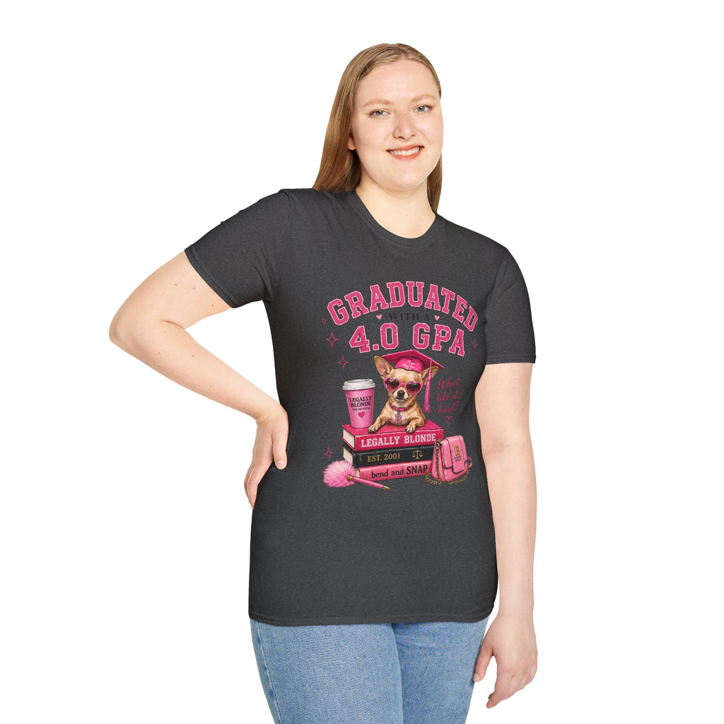 Graduation 4.0 GPA T‑Shirt — 'Graduated with a 4.0 GPA' Pink Cute Dog Design