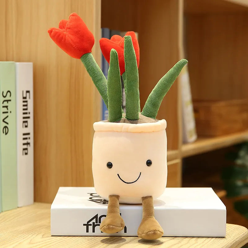 Smiling Tulip Plush Plant Decor — Cute Soft Flower Stuffed Toy