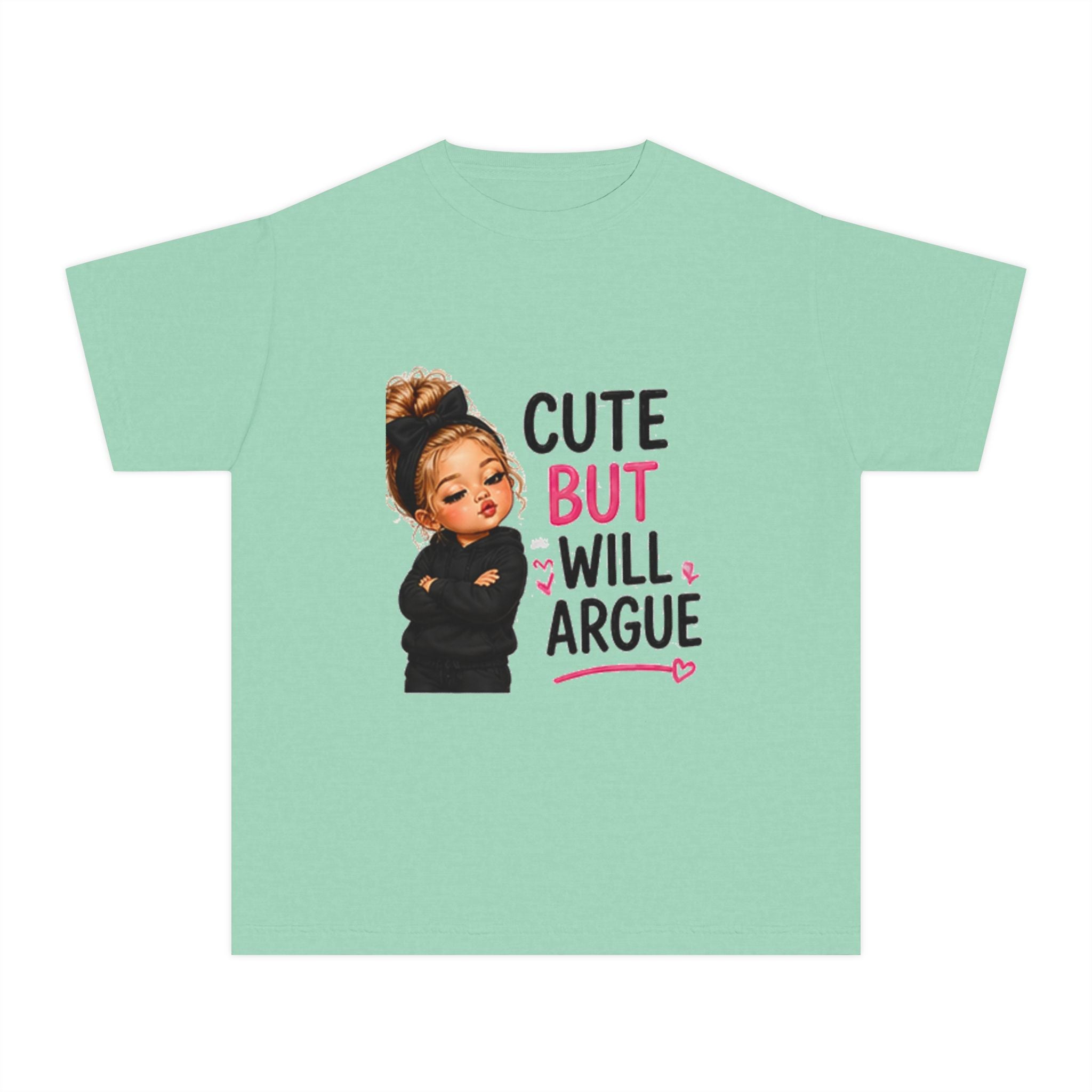 Youth Tee — "Cute But Will Argue" Graphic Kids Shirt