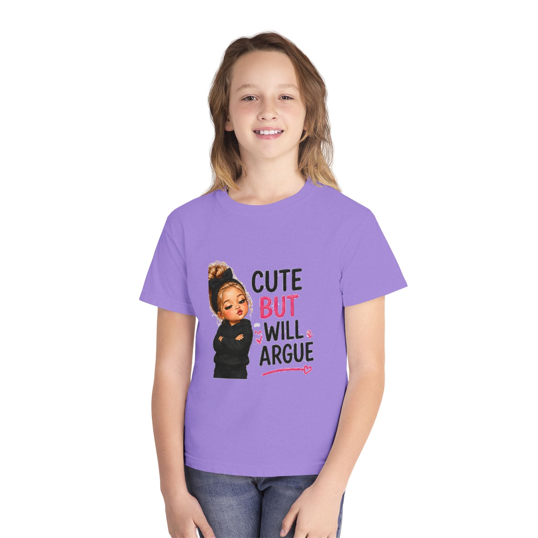 Youth Tee — "Cute But Will Argue" Graphic Kids Shirt