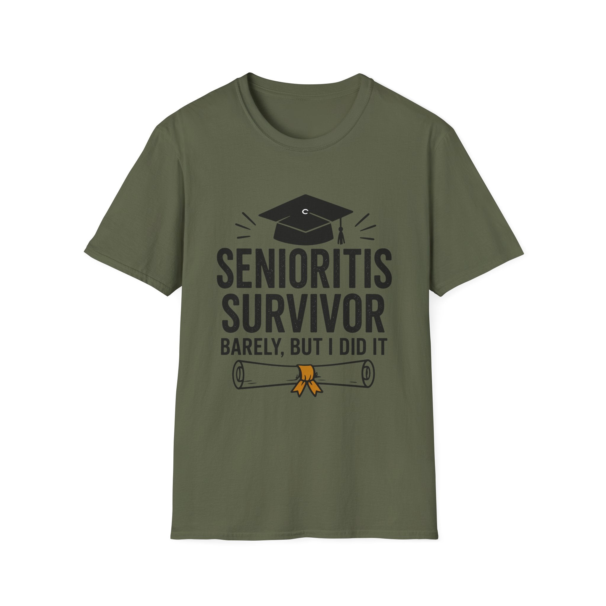 Senioritis Survivor Graduation T-Shirt — "Senioritis Survivor: Barely, But I Did It"