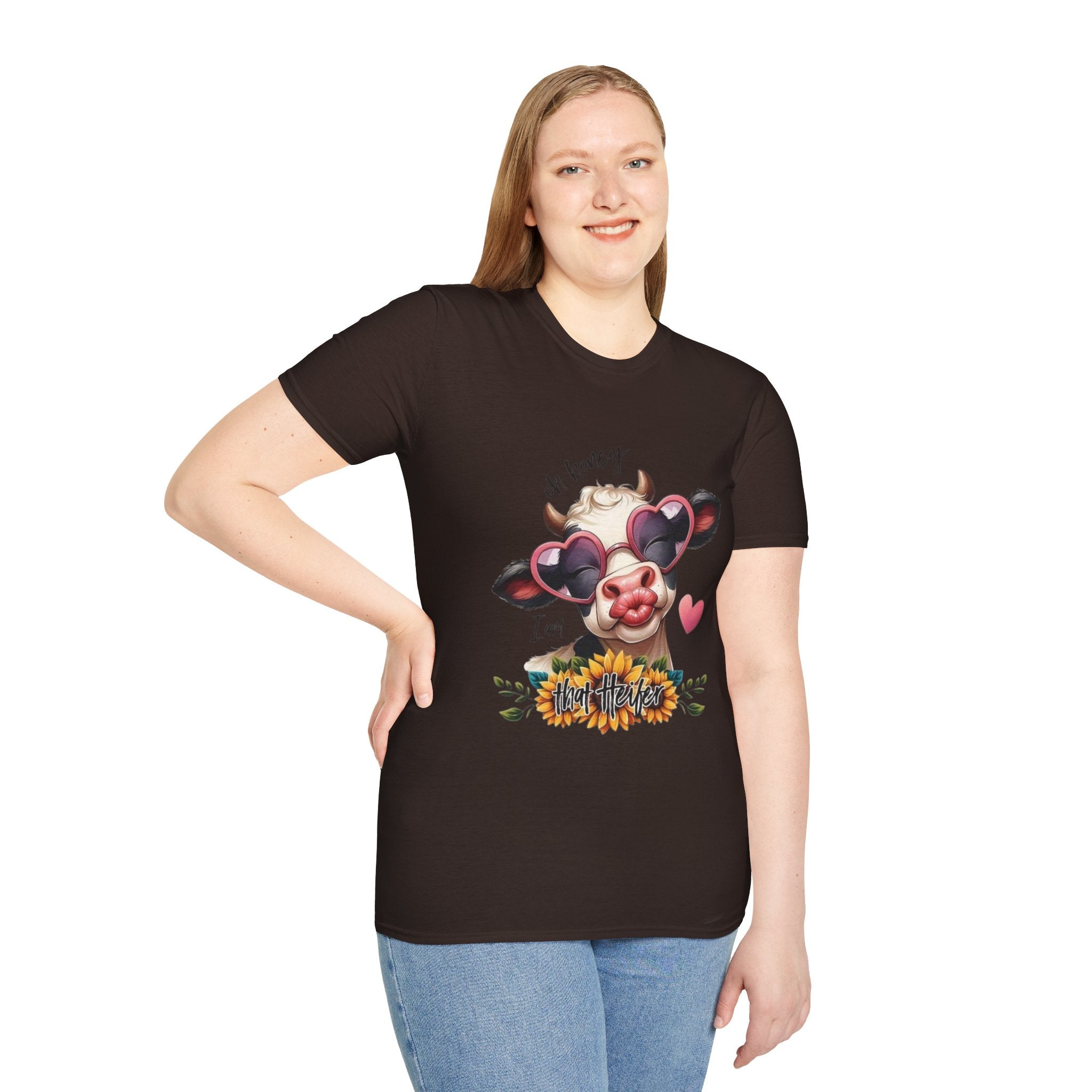 Cow with Heart Sunglasses T-Shirt — "Oh Honey I’m That Cow" Cute Farm Animal Tee