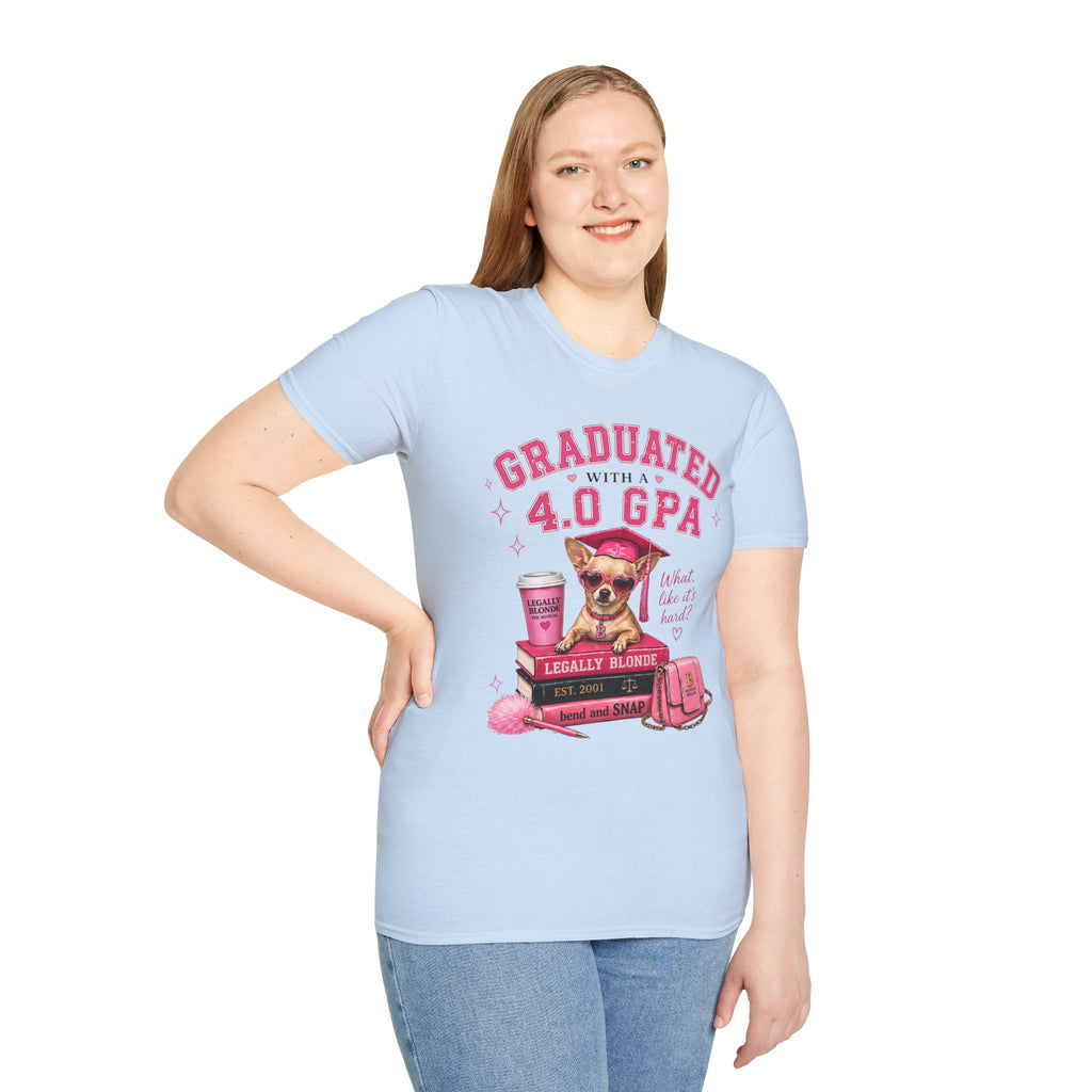 Graduation 4.0 GPA T‑Shirt — 'Graduated with a 4.0 GPA' Pink Cute Dog Design