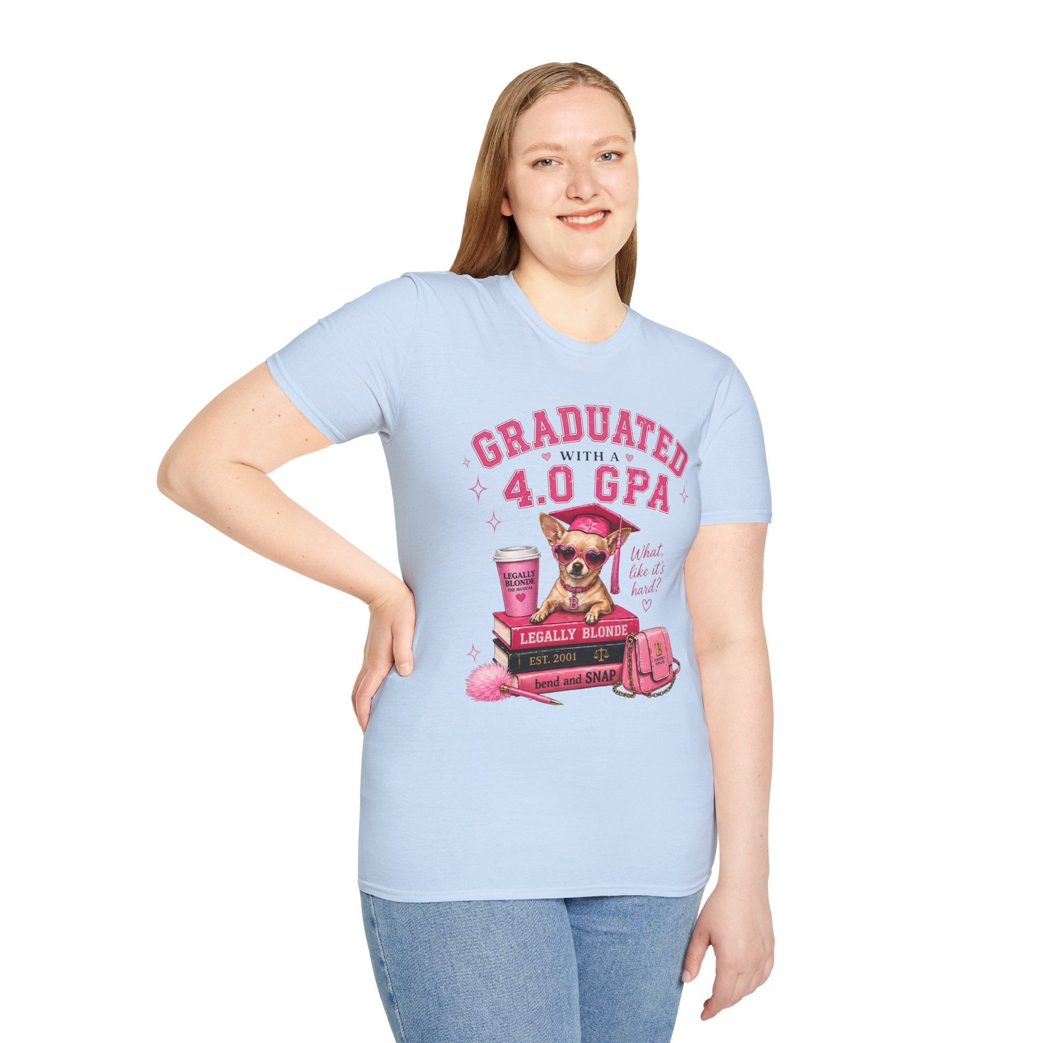 Graduation 4.0 GPA T‑Shirt — 'Graduated with a 4.0 GPA' Pink Cute Dog Design