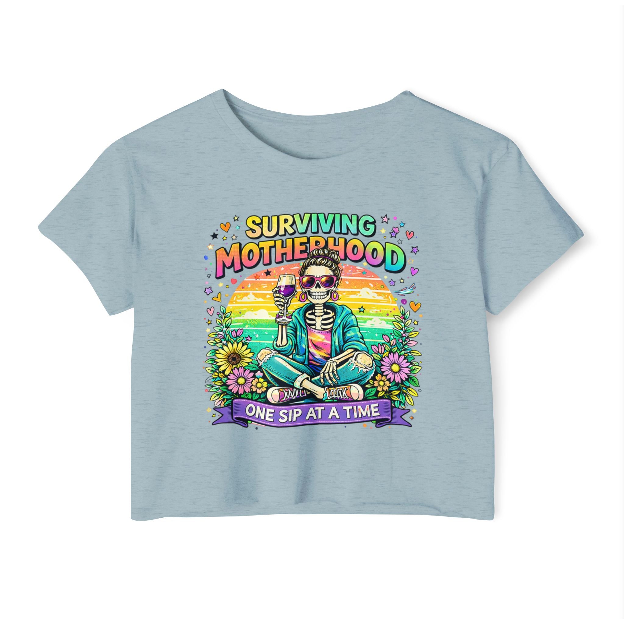 Motherhood Crop Top — "Surviving Motherhood One Sip at a Time" Festival Tee