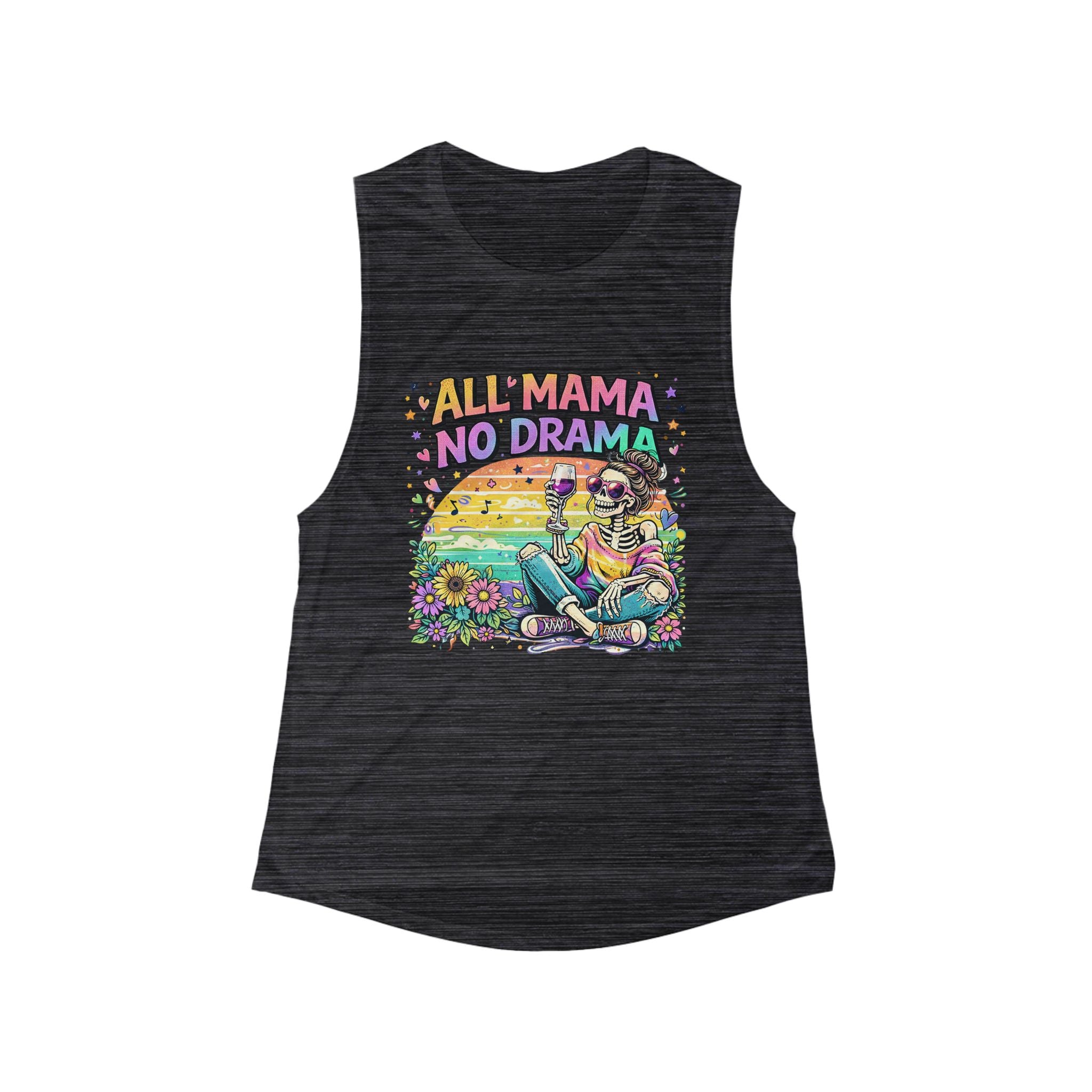 Mama No Drama Muscle Tank - Boho Retro Floral Mother's Day Tank Top
