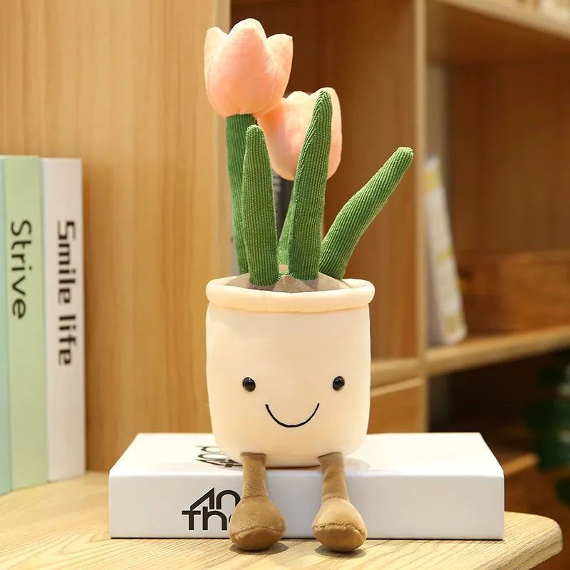 Smiling Tulip Plush Plant Decor — Cute Soft Flower Stuffed Toy
